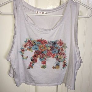 cropped flower elephant shirt